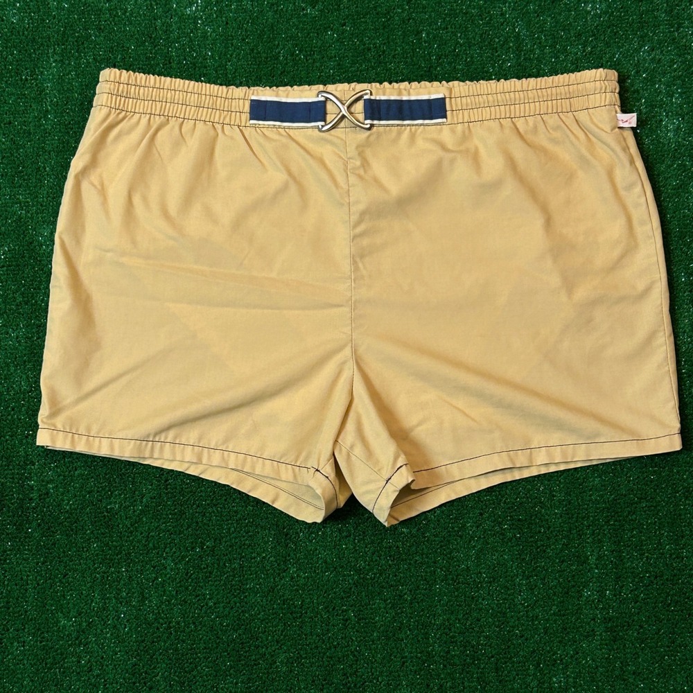 Vintage Jantzen Swim Trunks Made in USA Mens 40 Tan Elastic Waist Buckle Detail